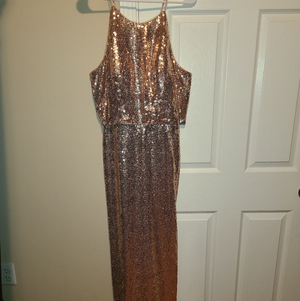 B2 Jasmine Rose Gold Sequin Halter Dress Size 12